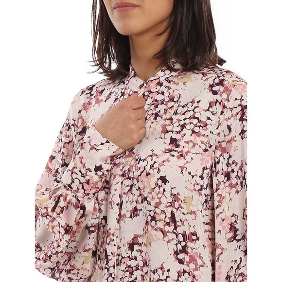 EQUIPMENT Floral Satin Draped Puff Long Sleeve Button Up Stand Collar Blouse S - Picture 9 of 13